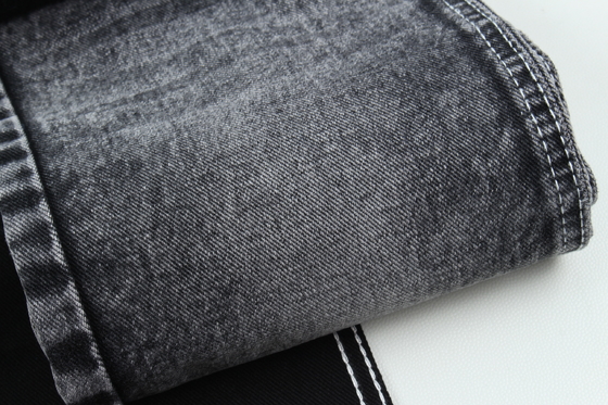 13.5oz Super Dark Black Color Denim Tkanina sztywna 100% Bawełna Przędza z recyklingu dla pracownika Jean Tkanina Czarna Czarna tylna strona