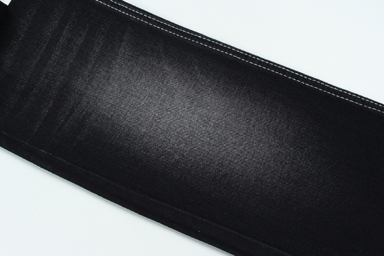 13.5oz Super Dark Black Color Denim Tkanina sztywna 100% Bawełna Przędza z recyklingu dla pracownika Jean Tkanina Czarna Czarna tylna strona